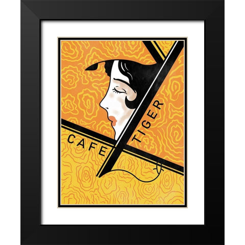 Cafe Tiger Black Modern Wood Framed Art Print with Double Matting by Rogan, Mark