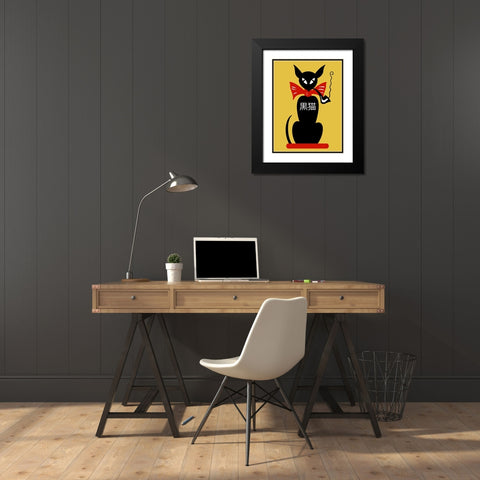 Smoking Black Cat Black Modern Wood Framed Art Print with Double Matting by Rogan, Mark