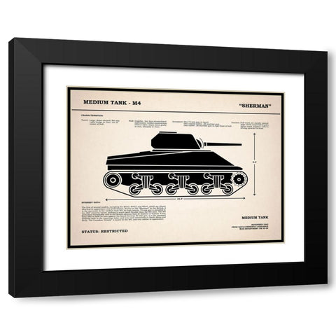 M4 Sherman Tank Black Modern Wood Framed Art Print with Double Matting by Rogan, Mark