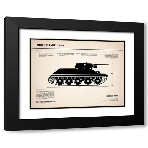 T34 Medium Tank Black Modern Wood Framed Art Print with Double Matting by Rogan, Mark