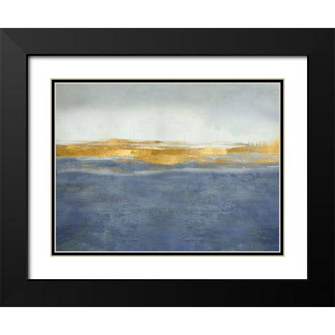 Linear Gold on Blue Black Modern Wood Framed Art Print with Double Matting by Messina, Jake