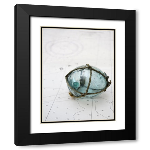 Glass fishing float on chart Black Modern Wood Framed Art Print with Double Matting by Plank, Savanah