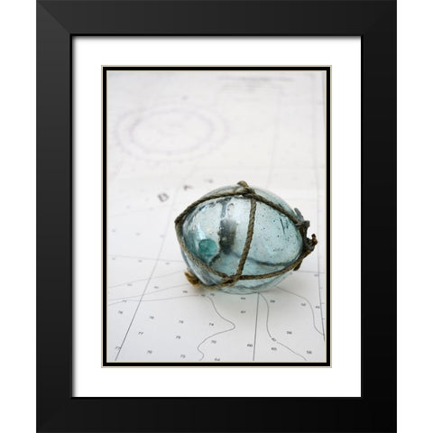 Glass fishing float on chart Black Modern Wood Framed Art Print with Double Matting by Plank, Savanah