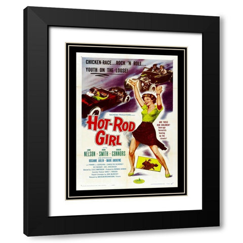 Hot Rod Girl Black Modern Wood Framed Art Print with Double Matting by Anonymous