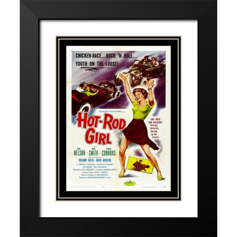 Hot Rod Girl Black Modern Wood Framed Art Print with Double Matting by Anonymous