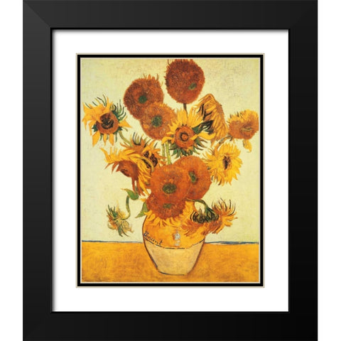 I girasoli Black Modern Wood Framed Art Print with Double Matting by Van Gogh, Vincent