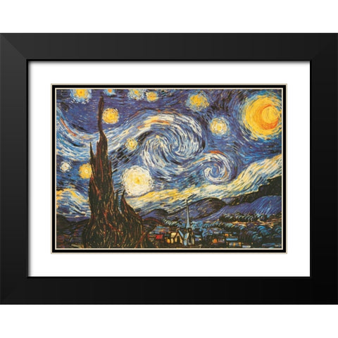 La notte stellata Black Modern Wood Framed Art Print with Double Matting by Van Gogh, Vincent