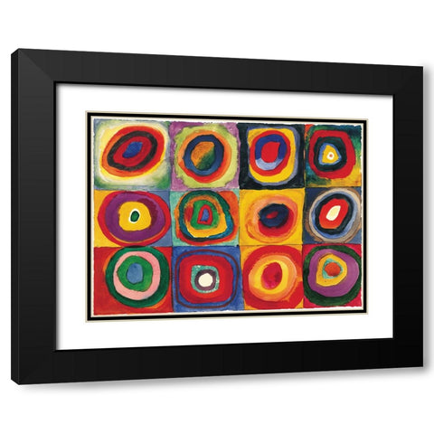 Squares with Concentric Circ Black Modern Wood Framed Art Print with Double Matting by Kandinsky, Wassily