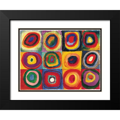 Squares with Concentric Circ Black Modern Wood Framed Art Print with Double Matting by Kandinsky, Wassily