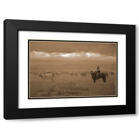 Settling the Herd Black Modern Wood Framed Art Print with Double Matting by Dawson, Robert