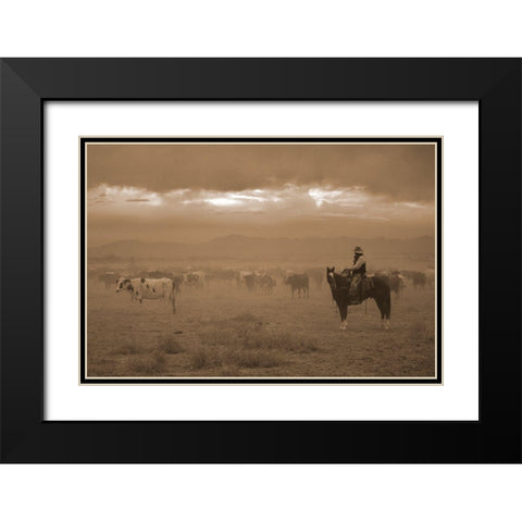 Settling the Herd Black Modern Wood Framed Art Print with Double Matting by Dawson, Robert