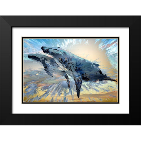 Two More Blue Whales Black Modern Wood Framed Art Print with Double Matting by Bolokofsky, Ronald