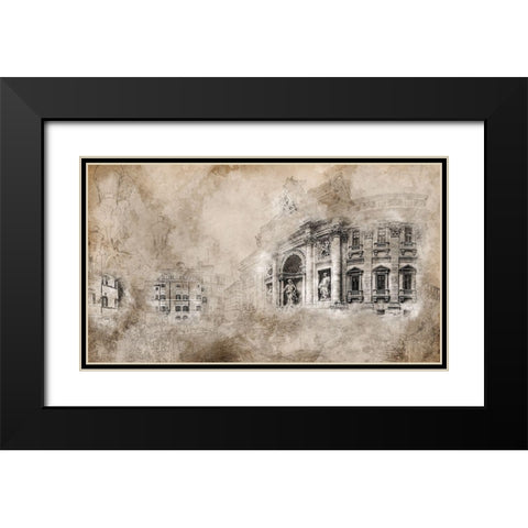 Vintage Fountain of Trevi Black Modern Wood Framed Art Print with Double Matting by Bolokofsky, Ronald