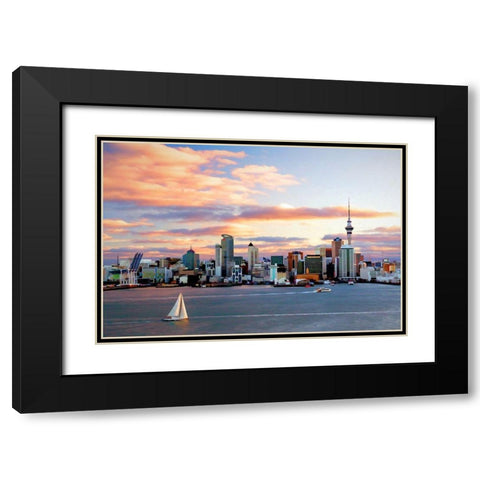 Aukland Sunset Black Modern Wood Framed Art Print with Double Matting by Bolokofsky, Ronald