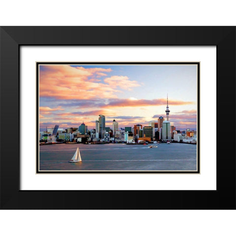 Aukland Sunset Black Modern Wood Framed Art Print with Double Matting by Bolokofsky, Ronald