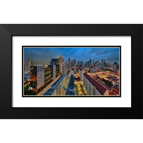 City Lights Black Modern Wood Framed Art Print with Double Matting by Bolokofsky, Ronald