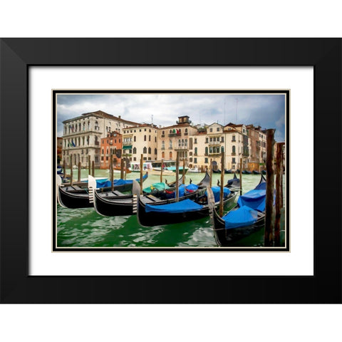 Moored Gondolas Black Modern Wood Framed Art Print with Double Matting by Bolokofsky, Ronald