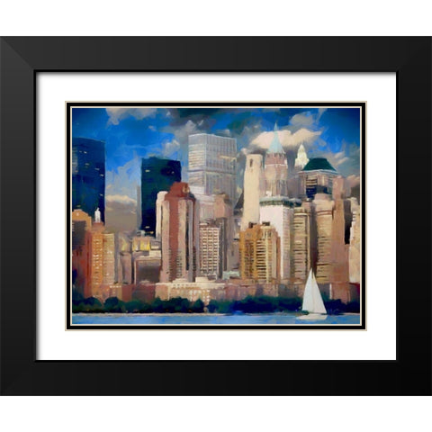 New York Skyline Black Modern Wood Framed Art Print with Double Matting by Bolokofsky, Ronald
