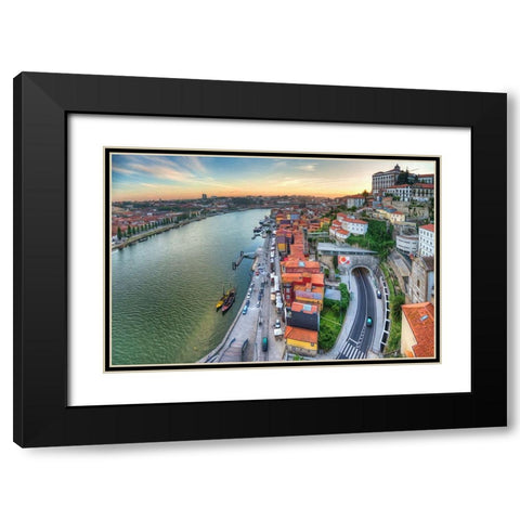Porto Panorama Black Modern Wood Framed Art Print with Double Matting by Bolokofsky, Ronald