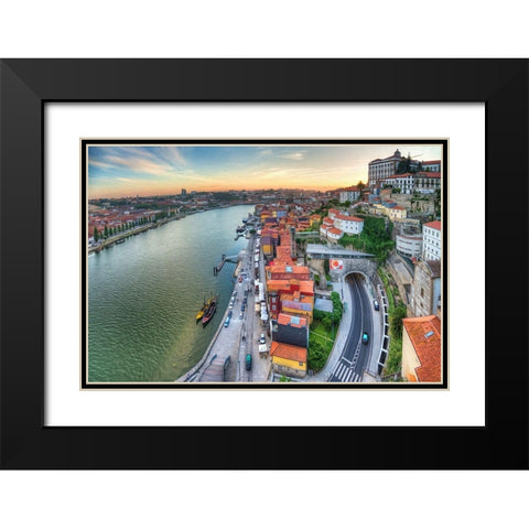 Porto Panorama Black Modern Wood Framed Art Print with Double Matting by Bolokofsky, Ronald