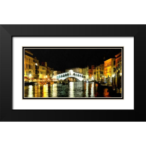 Rialto Bridge At Night Black Modern Wood Framed Art Print with Double Matting by Bolokofsky, Ronald