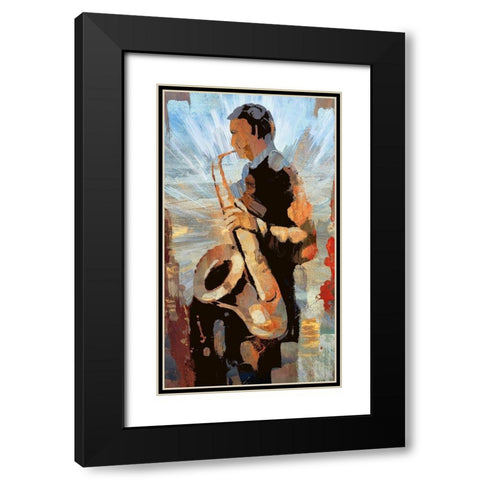 Sax Man Black Modern Wood Framed Art Print with Double Matting by Bolokofsky, Ronald