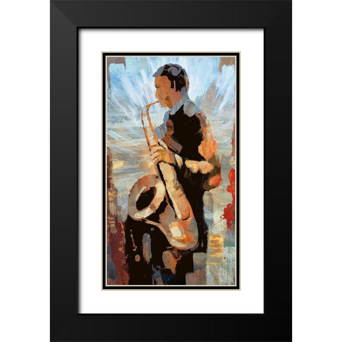 Sax Man Black Modern Wood Framed Art Print with Double Matting by Bolokofsky, Ronald