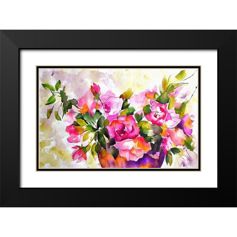 Potted Roses Black Modern Wood Framed Art Print with Double Matting by Bolokofsky, Ronald