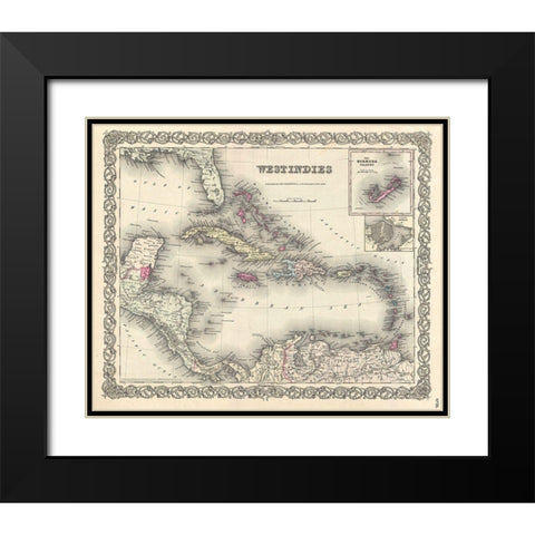 1855 Colton Map of the West Indies Black Modern Wood Framed Art Print with Double Matting by Colton