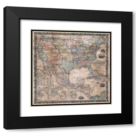 1856 Mitchell Wall Map of the United States Black Modern Wood Framed Art Print with Double Matting by Mitchell