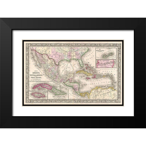 1866 Mitchell Map of Mexico and the West Indies Black Modern Wood Framed Art Print with Double Matting by Mitchell