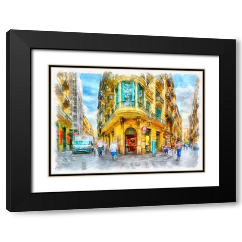 Barcelona Black Modern Wood Framed Art Print with Double Matting by Bolokofsky, Ronald