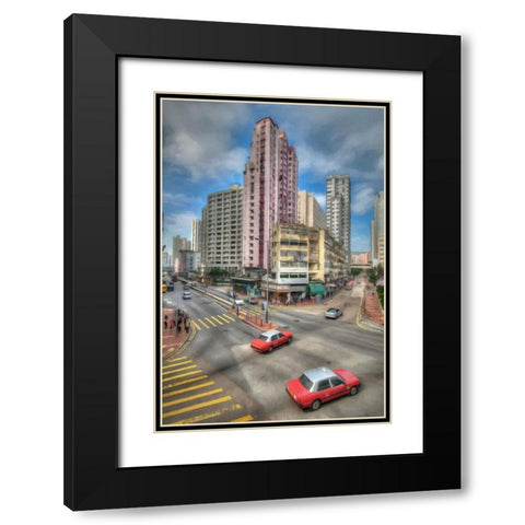 Hong Kong Taxis Black Modern Wood Framed Art Print with Double Matting by Bolokofsky, Ronald