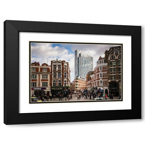 London Street Shops Black Modern Wood Framed Art Print with Double Matting by Bolokofsky, Ronald