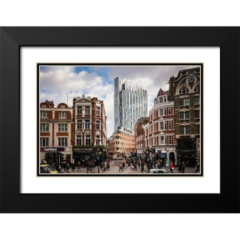 London Street Shops Black Modern Wood Framed Art Print with Double Matting by Bolokofsky, Ronald
