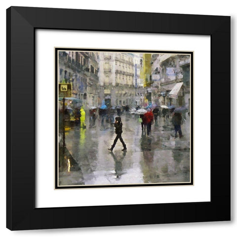 Walking in the Rain Black Modern Wood Framed Art Print with Double Matting by Bolokofsky, Ronald
