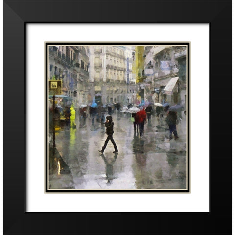 Walking in the Rain Black Modern Wood Framed Art Print with Double Matting by Bolokofsky, Ronald