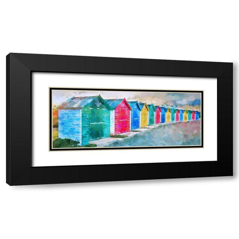 Beach Huts Black Modern Wood Framed Art Print with Double Matting by Bolokofsky, Ronald