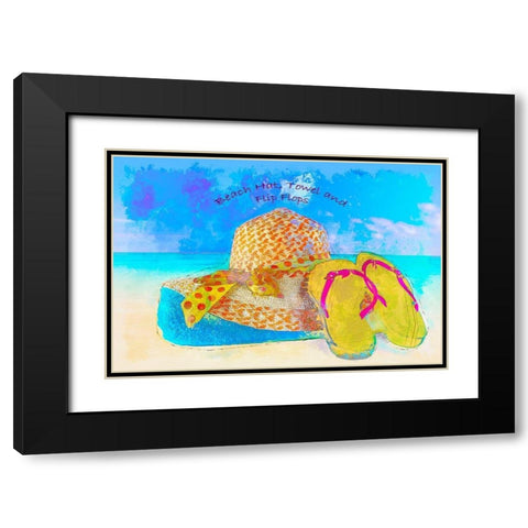 Beach Towel hat and flip flops  Black Modern Wood Framed Art Print with Double Matting by Bolokofsky, Ronald