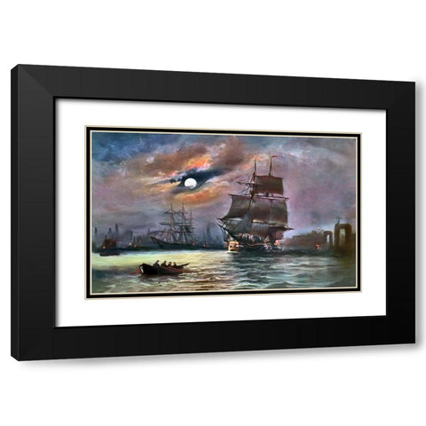 Harbor Moon Black Modern Wood Framed Art Print with Double Matting by Bolokofsky, Ronald