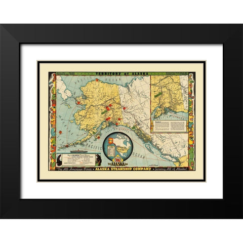 Territory of Alaska Black Modern Wood Framed Art Print with Double Matting by Alaska Steamship Co