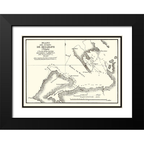 Puerto de Mulgrave Alaska - Espinosa y Tello 1802 Black Modern Wood Framed Art Print with Double Matting by Espinosa