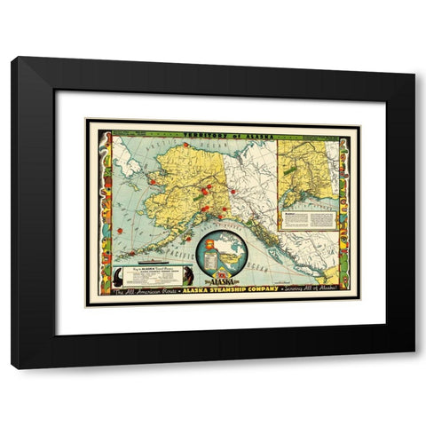 Alaska Steamship Co - McCaffrey 1936 Black Modern Wood Framed Art Print with Double Matting by McCaffrey