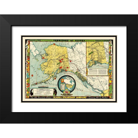 Alaska Steamship Co - McCaffrey 1936 Black Modern Wood Framed Art Print with Double Matting by McCaffrey