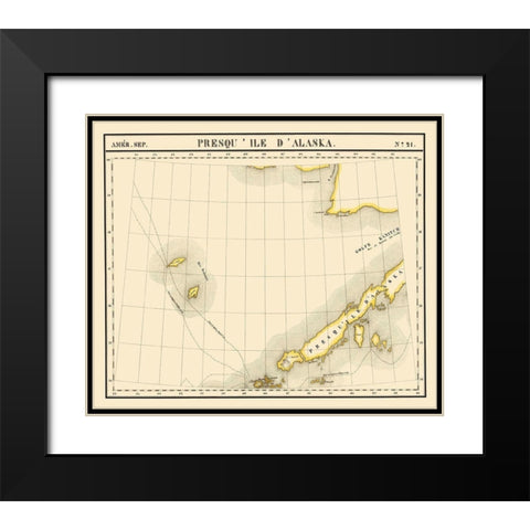 Alaska Peninsula - Vandermaelen 1827 Black Modern Wood Framed Art Print with Double Matting by Vandermaelen