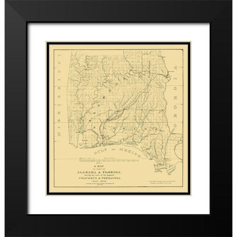 Columbus and Pensacola Railroad 1836 Black Modern Wood Framed Art Print with Double Matting by General Land Office