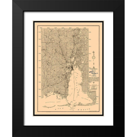 Mobile County Alabama - Fonde 1895  Black Modern Wood Framed Art Print with Double Matting by Fonde