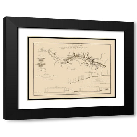 Muscle Shoals Canal, Alabama - Poussin 1834 Black Modern Wood Framed Art Print with Double Matting by Poussin