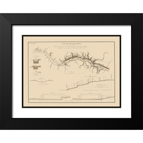 Muscle Shoals Canal, Alabama - Poussin 1834 Black Modern Wood Framed Art Print with Double Matting by Poussin