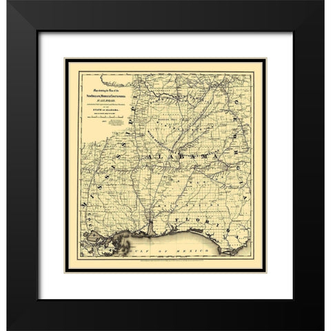 New Orleans, Mobile, Chattanooga Railroad 1867 Black Modern Wood Framed Art Print with Double Matting by Colton